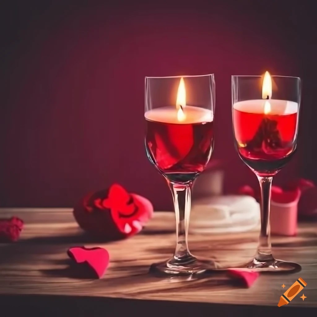 Romantic valentine's day dinner with flowers, wine, and candles on Craiyon