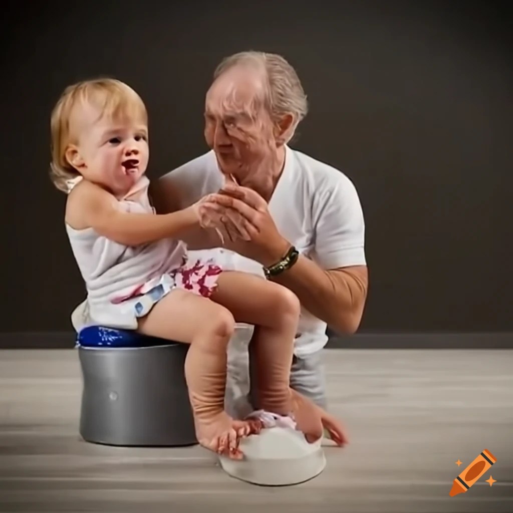 Funny potty training with a toddler and an older man