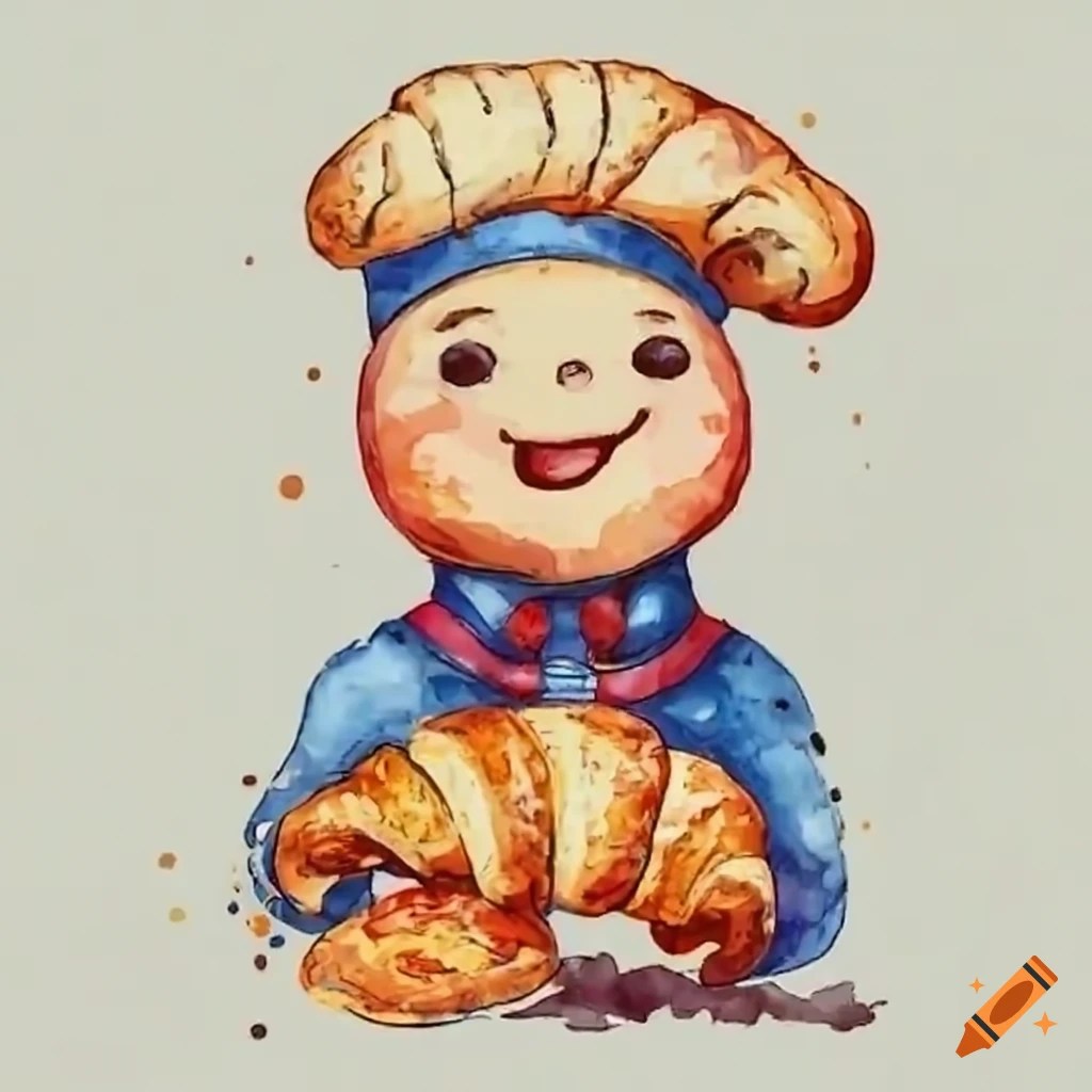 Pillsbury doughboy enjoying a croissant