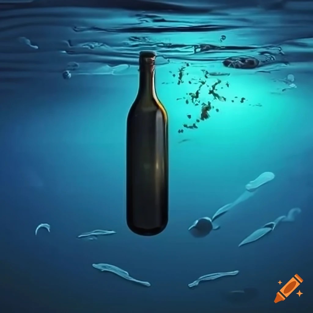 Conceptual image of a wine bottle submerged underwater