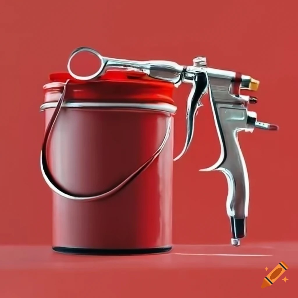 Minimalistic red paint bucket and paint gun on Craiyon
