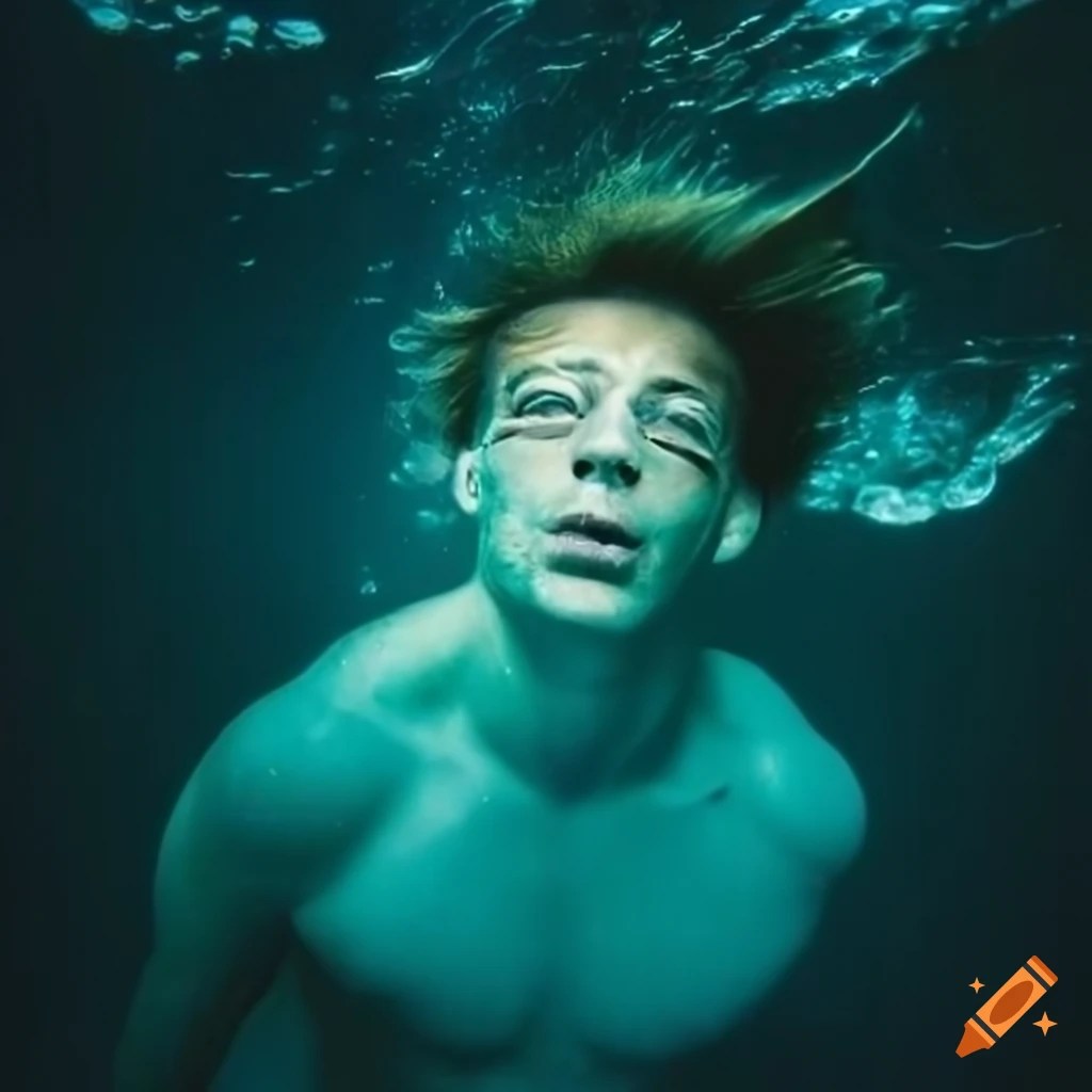 Man's face underwater