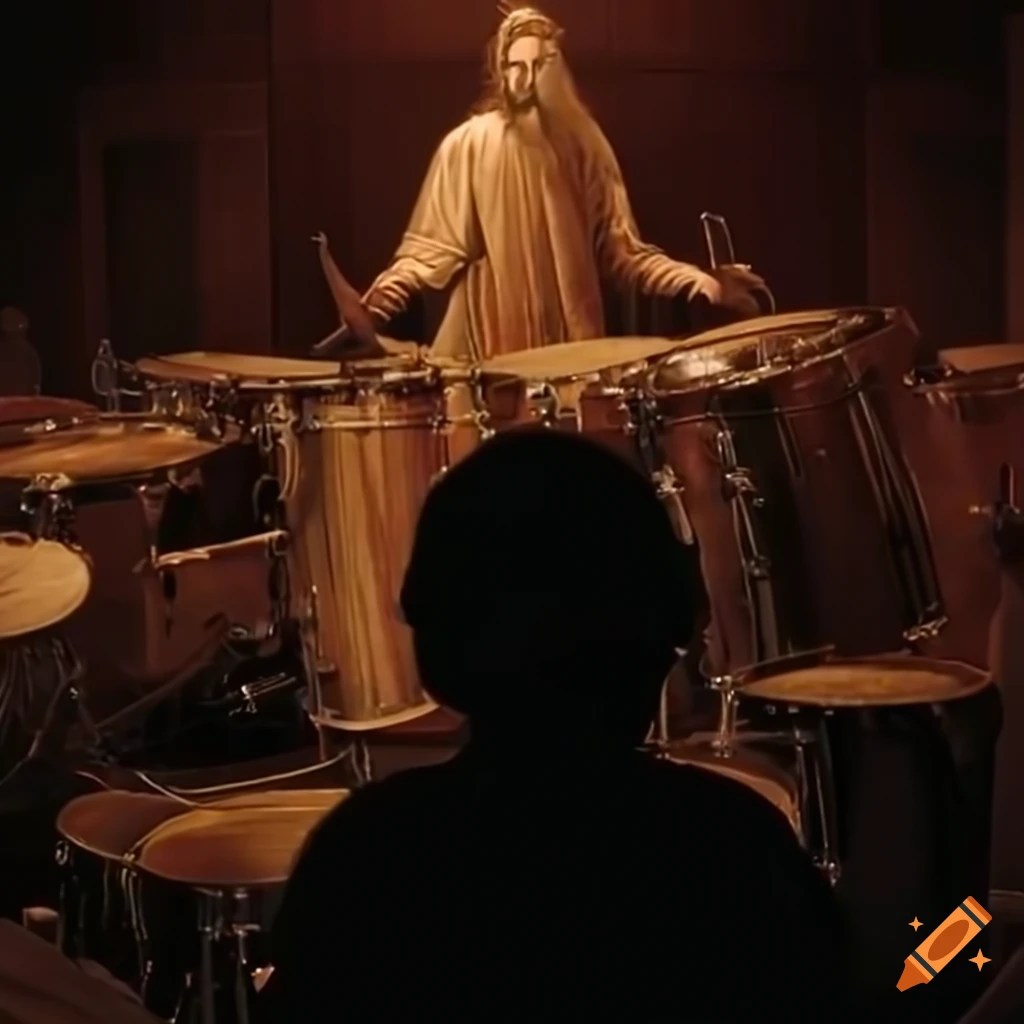 Jesus christ playing a drum set