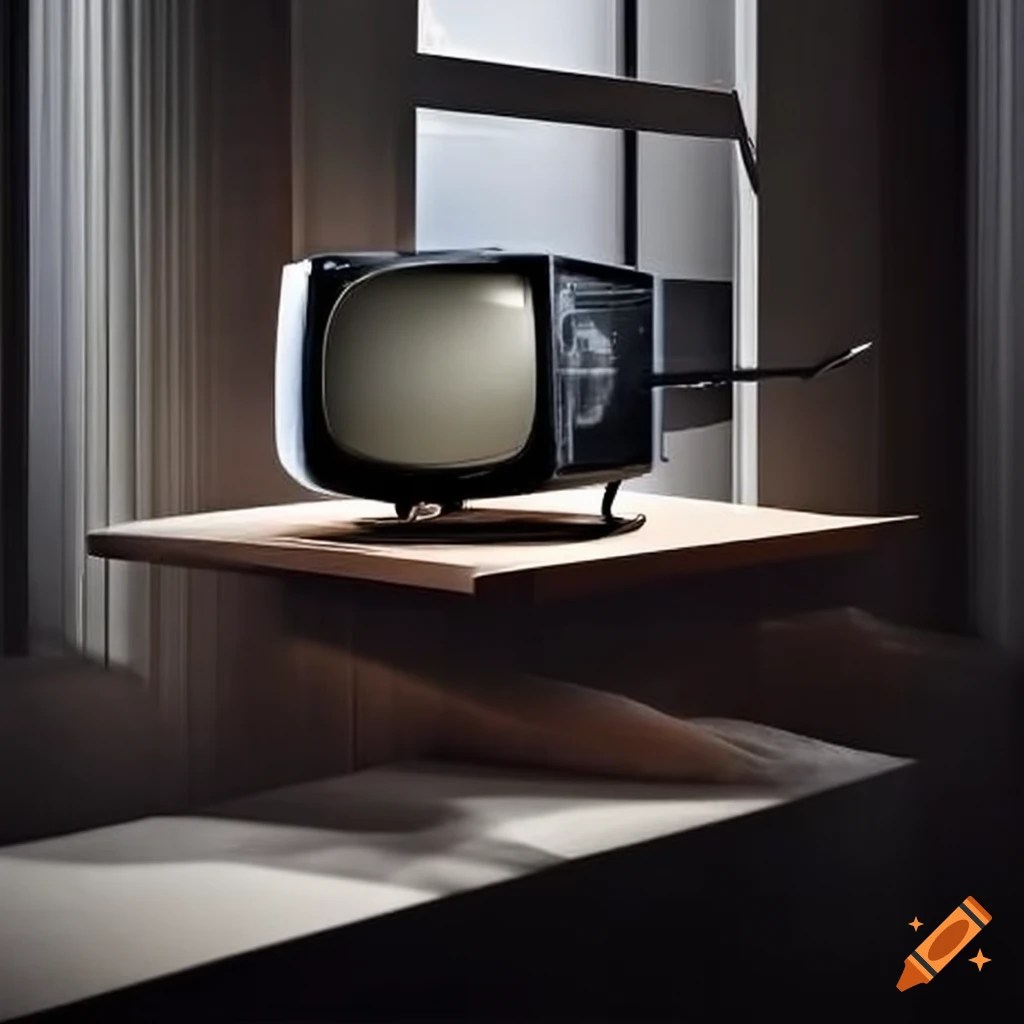 Stylish office with turnedoff tv on Craiyon