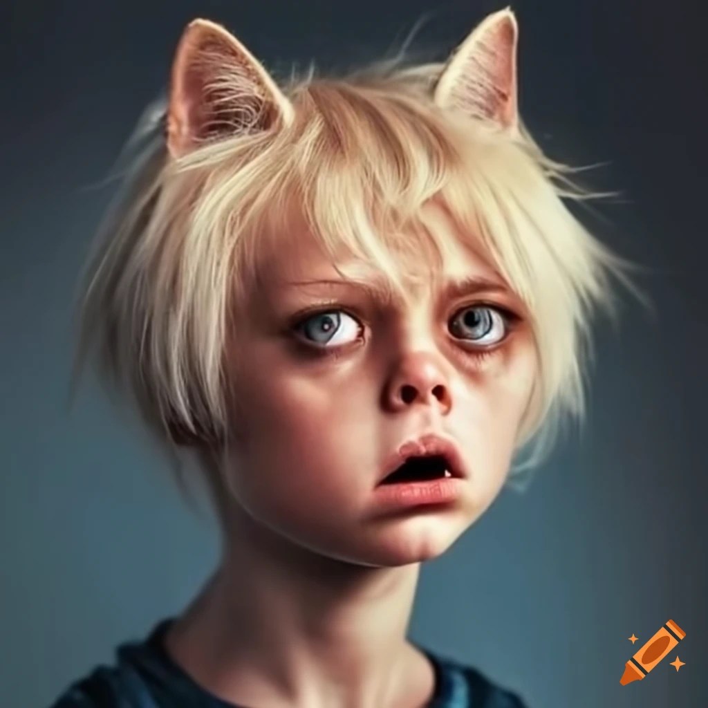 Angry blonde boy with cat ears on Craiyon