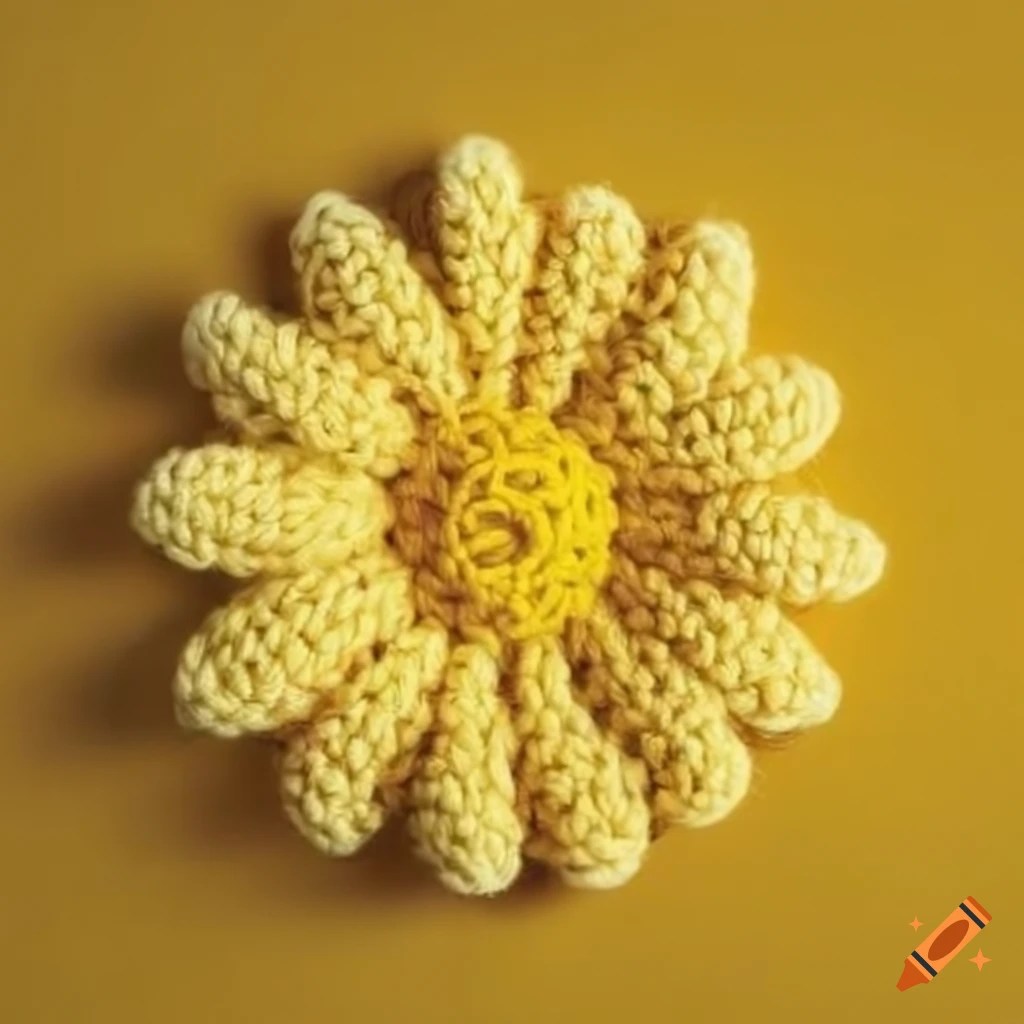 Crocheted yellow daisy flower on Craiyon