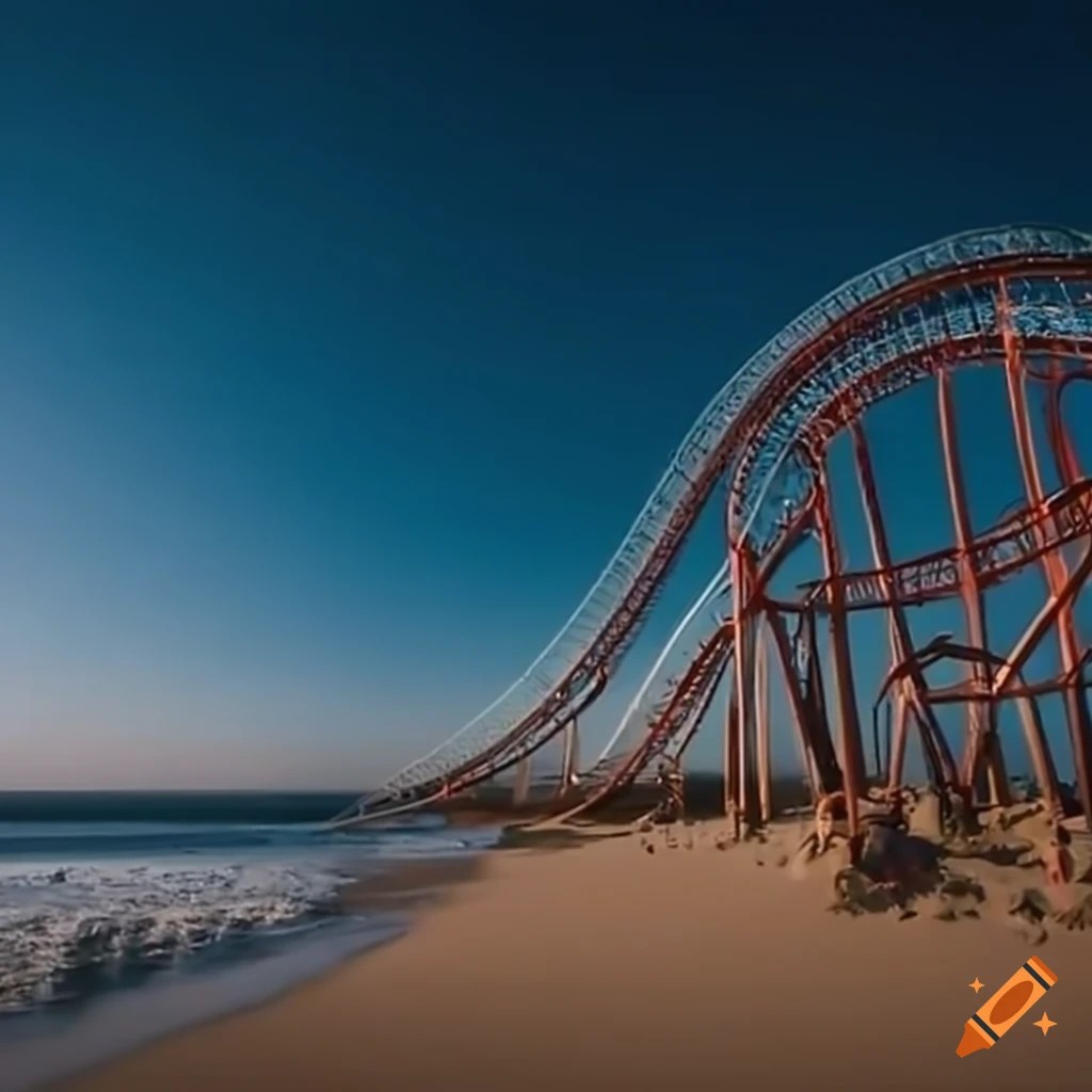 Rollercoaster on the beach with sunglasses on Craiyon
