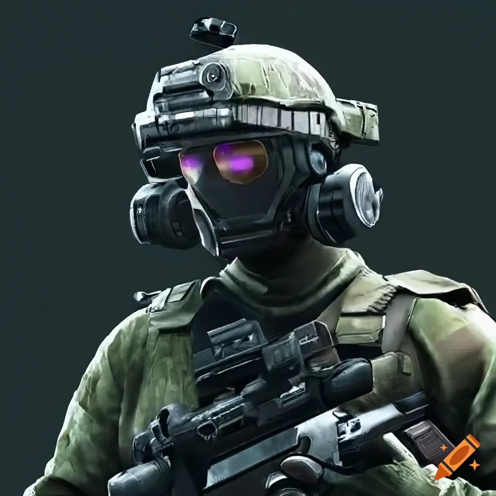 Person wearing night vision goggles in escape from tarkov style on Craiyon
