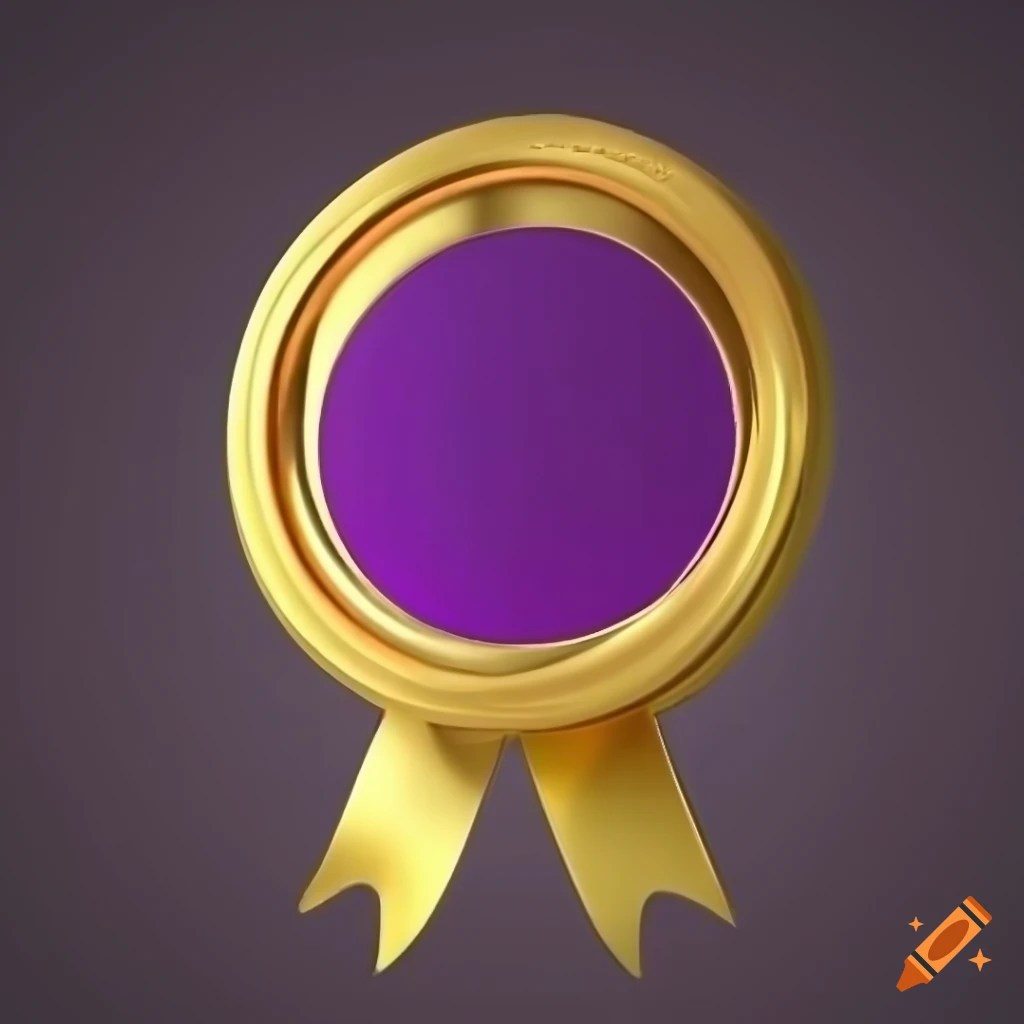 Gold medal with violet ribbon on Craiyon