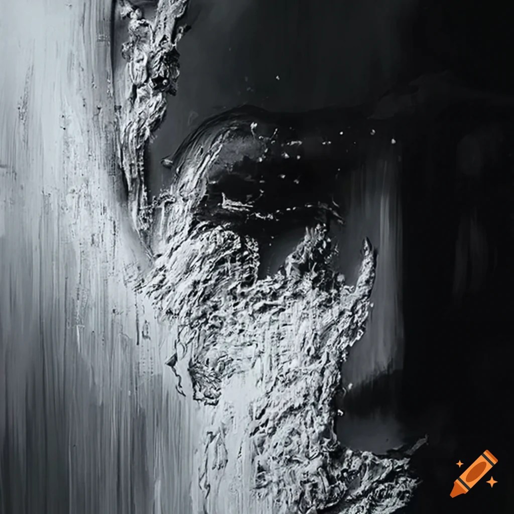 Dynamic highresolution black and white dust canvas oil painting