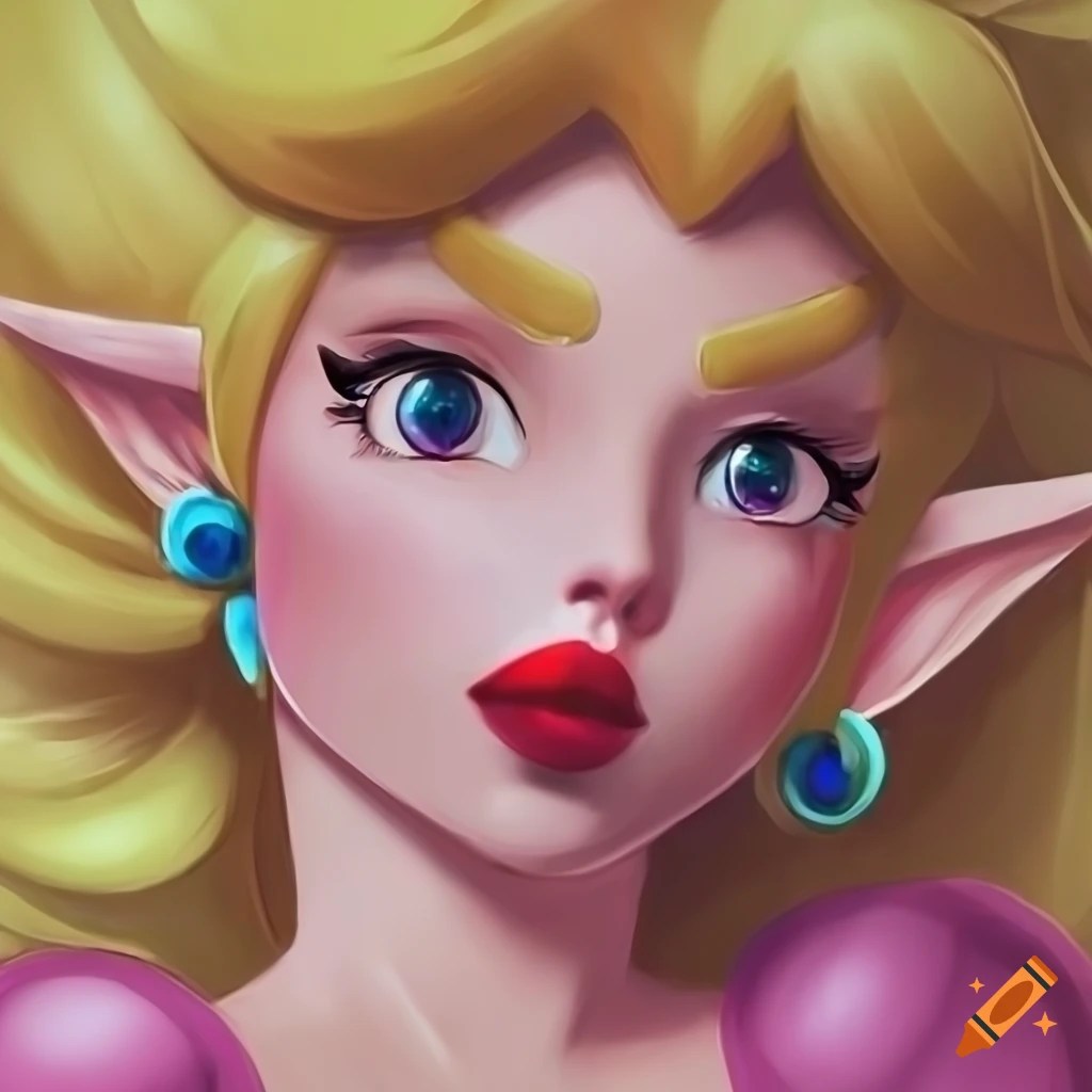 Link dressed as princess peach with long blonde hairdo and makeup in