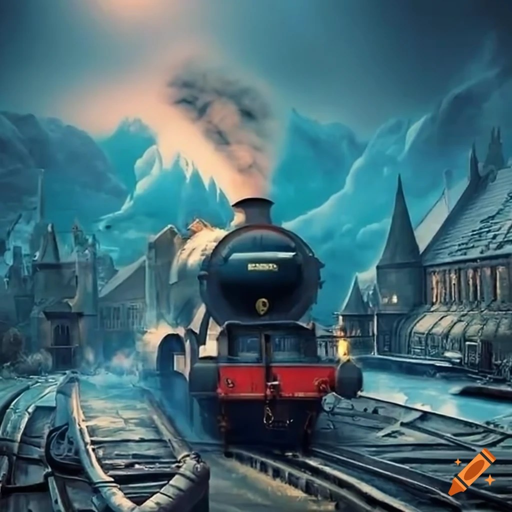 Hogwarts express traveling over water on Craiyon