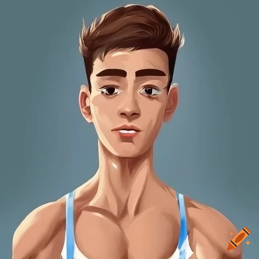 Argentine male gymnast in olympic outfit on parallel bars with chest