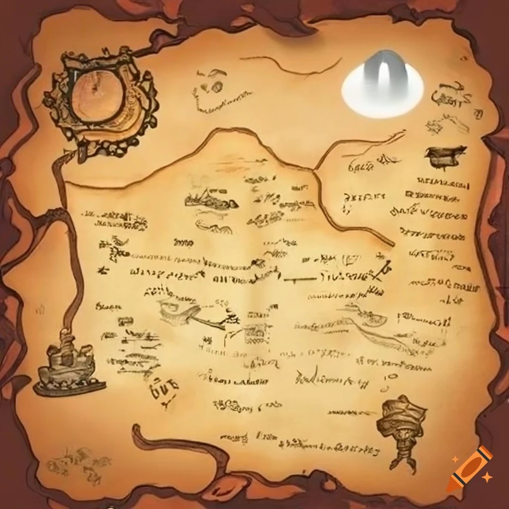 Intricately detailed printable treasure map with hidden clues and X