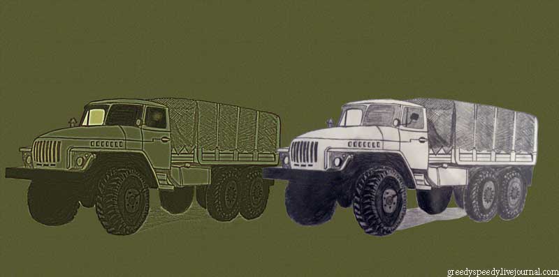 рисовать машину урал карандашом