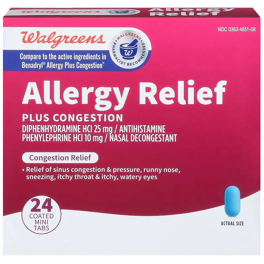 Walgreens Allergy Relief Plus Congestion Coated Mini Tabs Walgreens