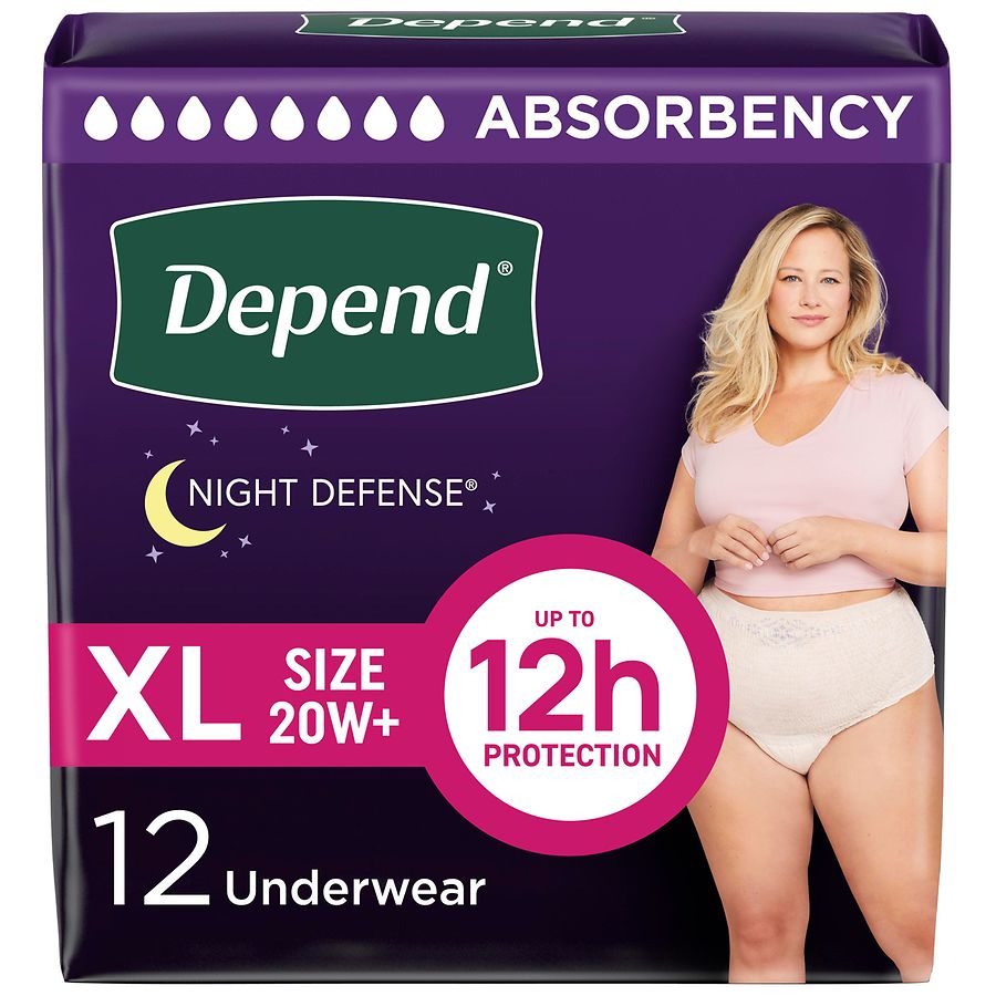 Depend Adult Incontinence Underwear for Women, Disposable, Overnight XL