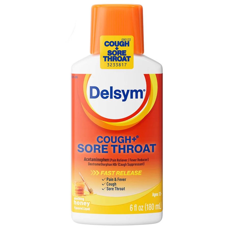 Delsym Cough Plus Sore Throat Pain Relief Liquid Honey Walgreens