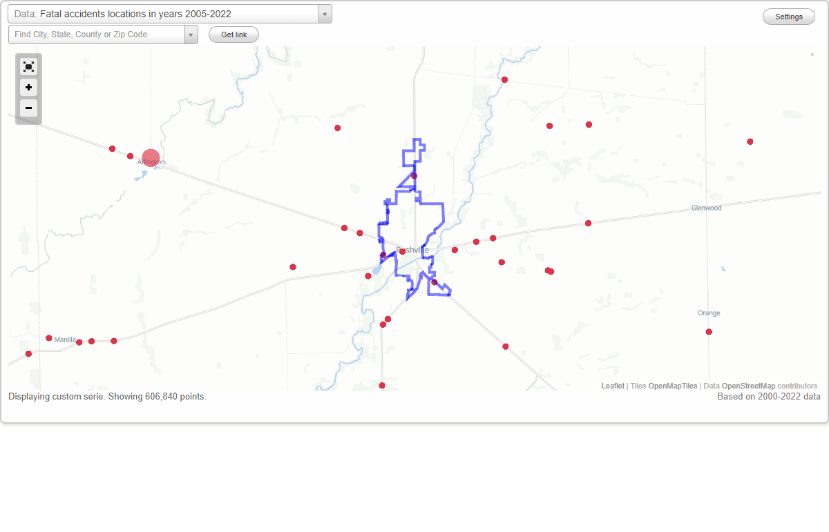 Fatal car crashes and road traffic accidents in Rushville, Indiana
