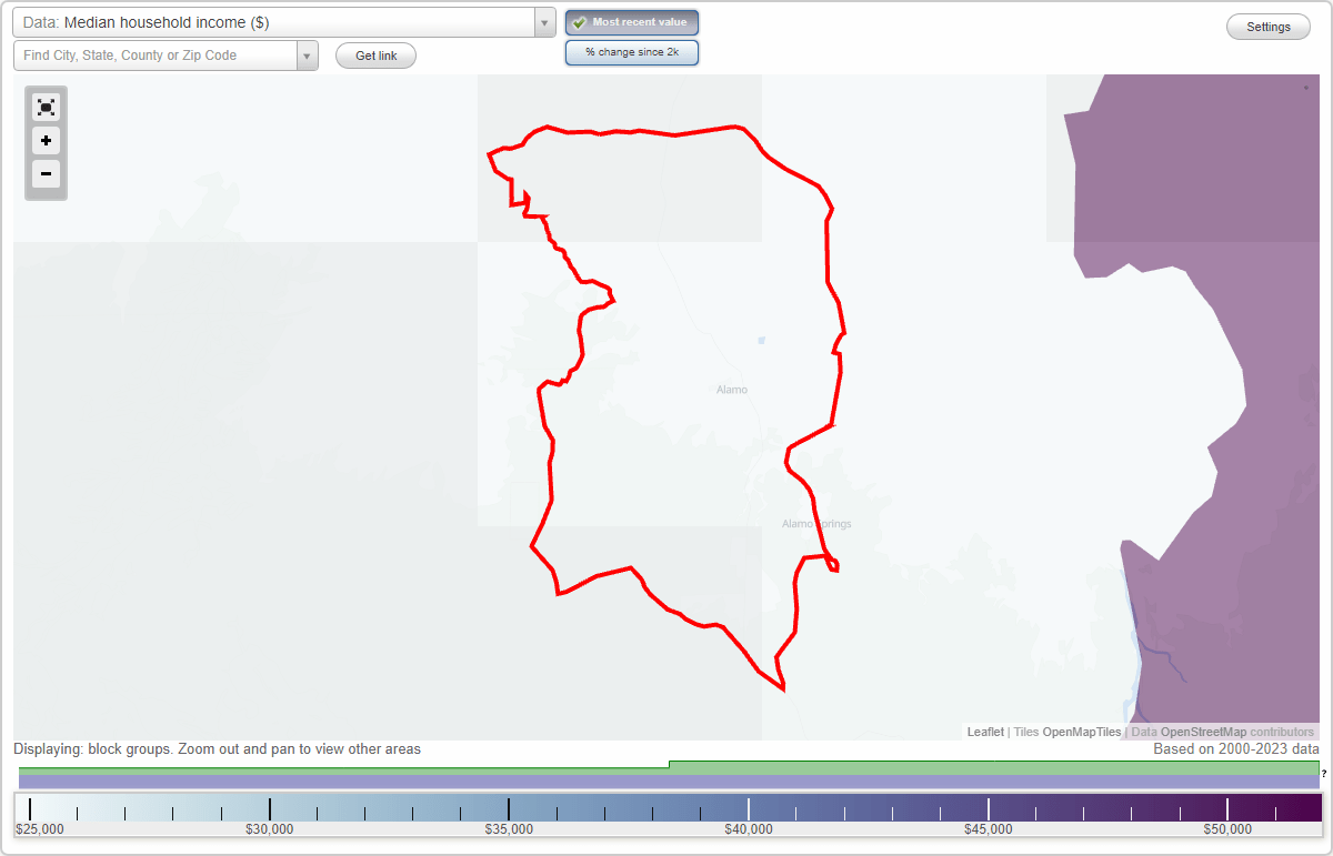 Alamo, New Mexico (NM) map, earnings map, and wages data