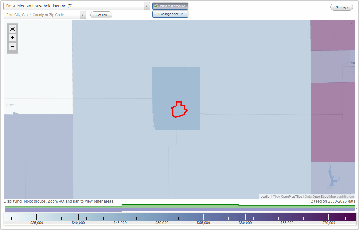 Attica, Kansas (KS) map, earnings map, and wages data