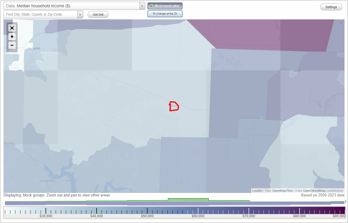 Missouri (MO) map, earnings map, and wages data
