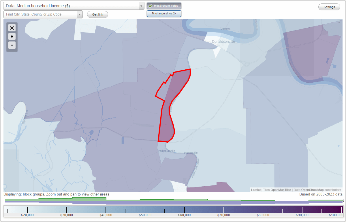 Belle Rose, Louisiana (LA) map, earnings map, and wages data
