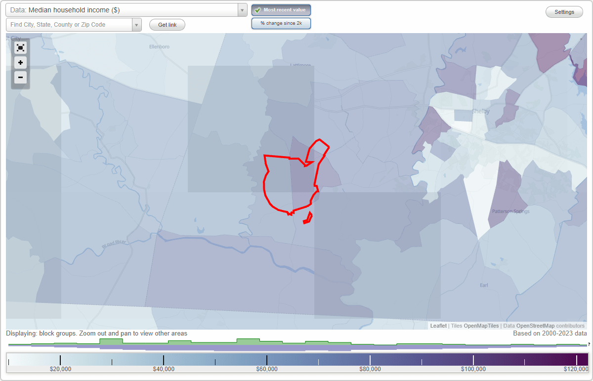 Boiling Springs, North Carolina (NC) map, earnings map, and