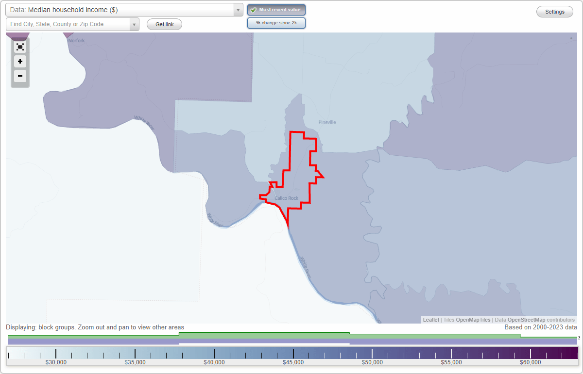 Calico Rock, Arkansas (AR) map, earnings map, and wages data