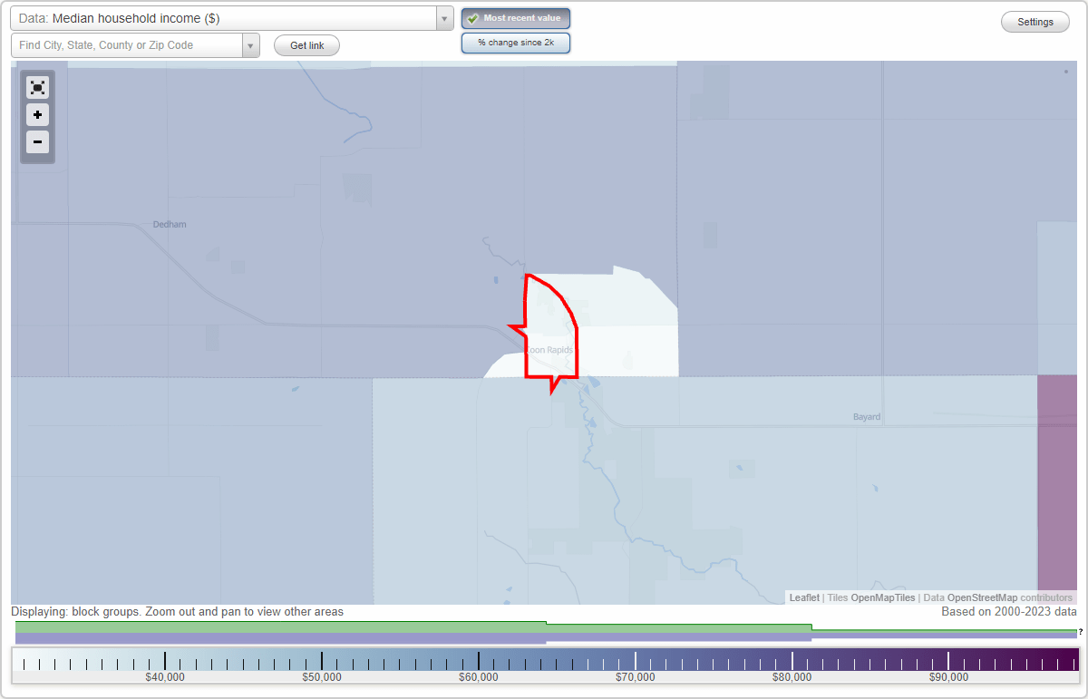 Coon Rapids, Iowa (IA) map, earnings map, and wages data