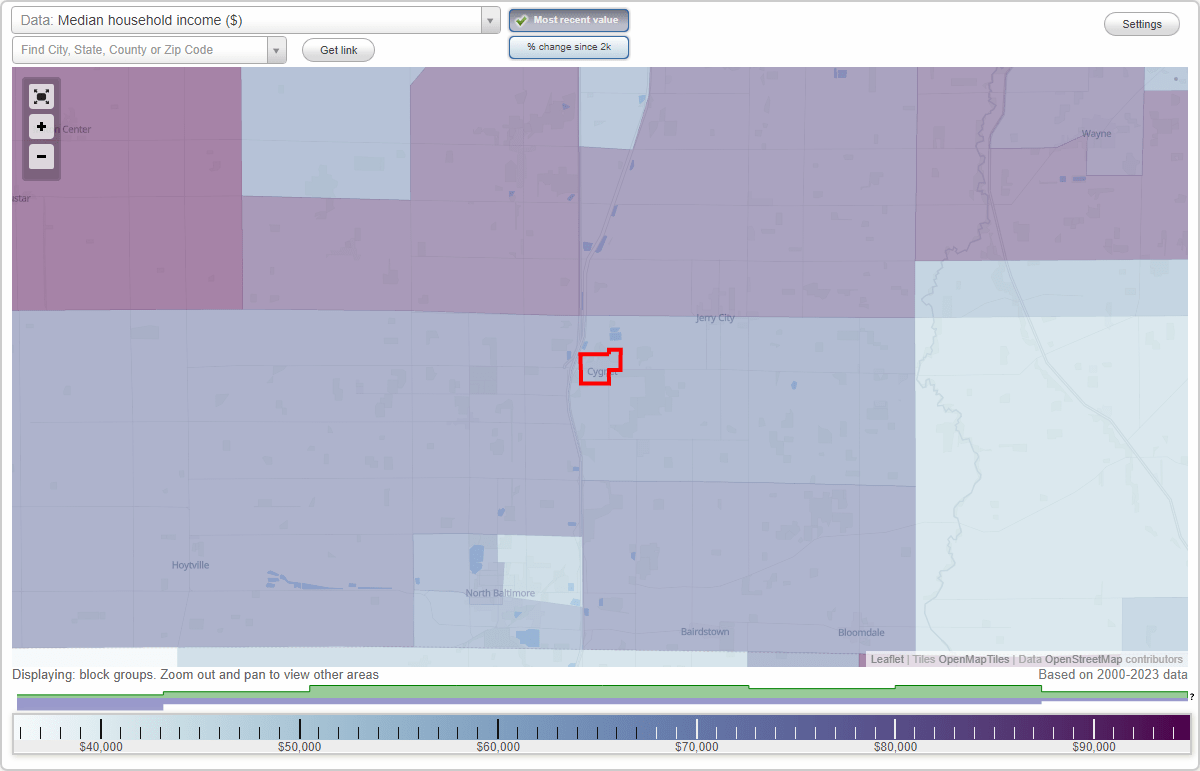 Ohio (OH) map, earnings map, and wages data
