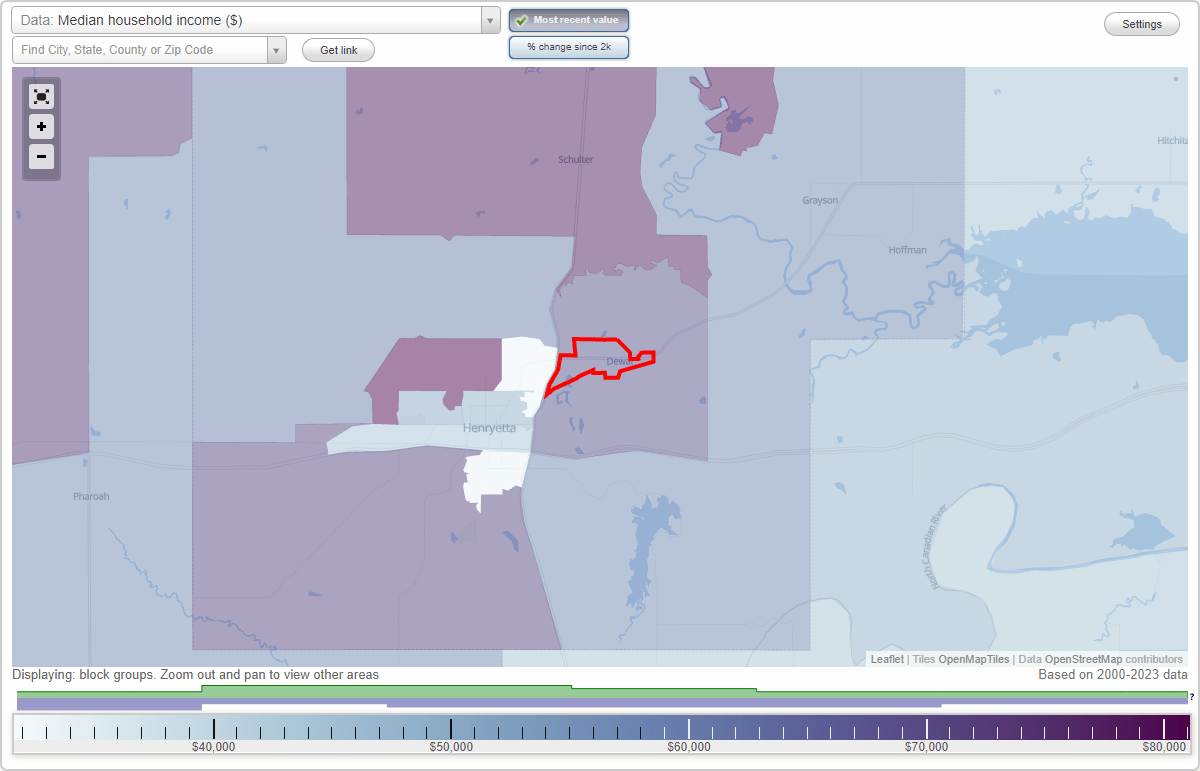 Dewar, Oklahoma (OK) map, earnings map, and wages data