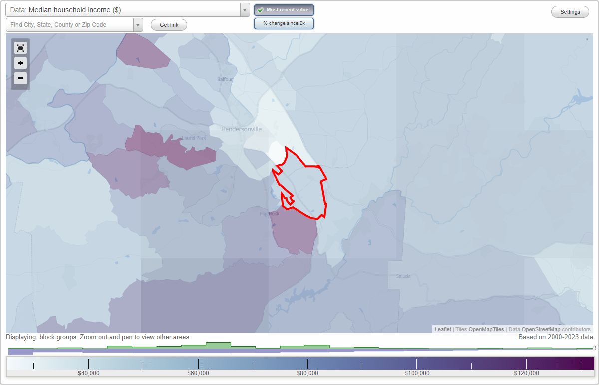East Flat Rock, North Carolina (NC) map, earnings map, and wages