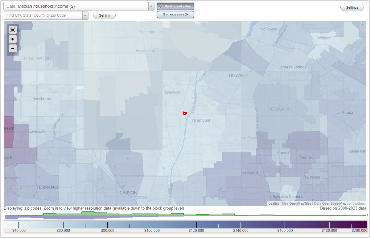 East Rancho Dominguez, California (CA) map, earnings map, and