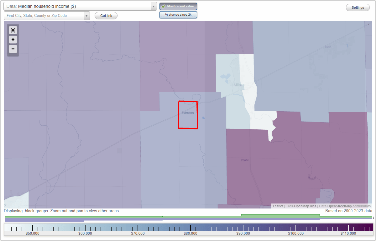 Foreston, Minnesota (MN) map, earnings map, and wages data