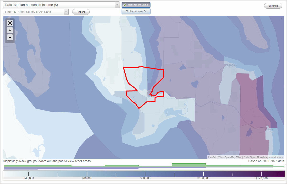 Freeland, Washington (WA) map, earnings map, and wages data