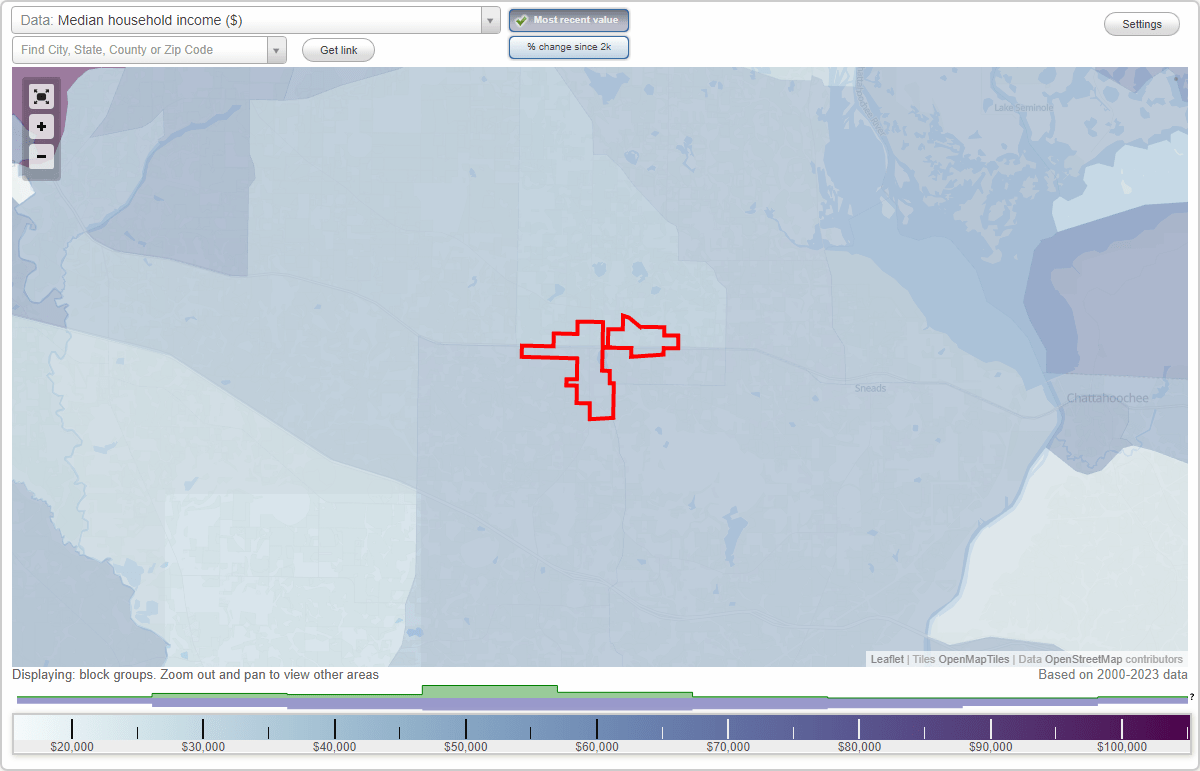 Grand Ridge, Florida (FL) map, earnings map, and wages data
