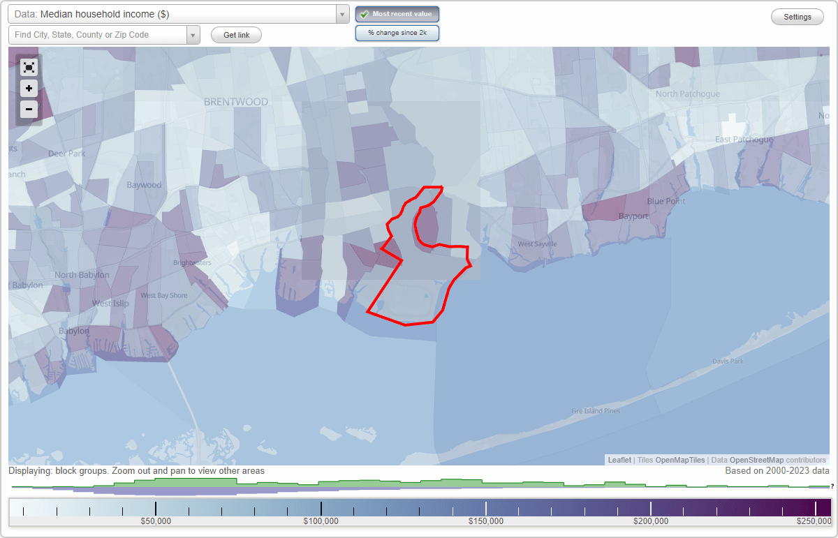 Great River, New York (NY) map, earnings map, and wages data