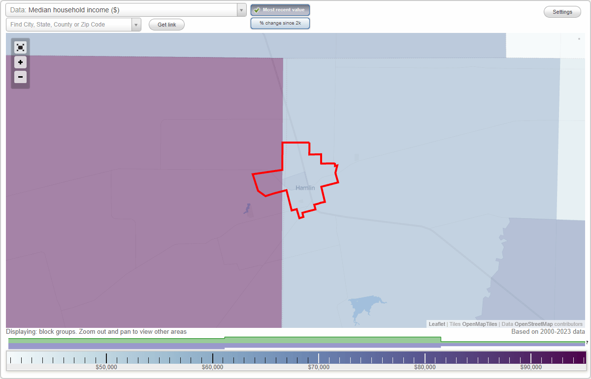 Hamlin, Texas (TX) map, earnings map, and wages data
