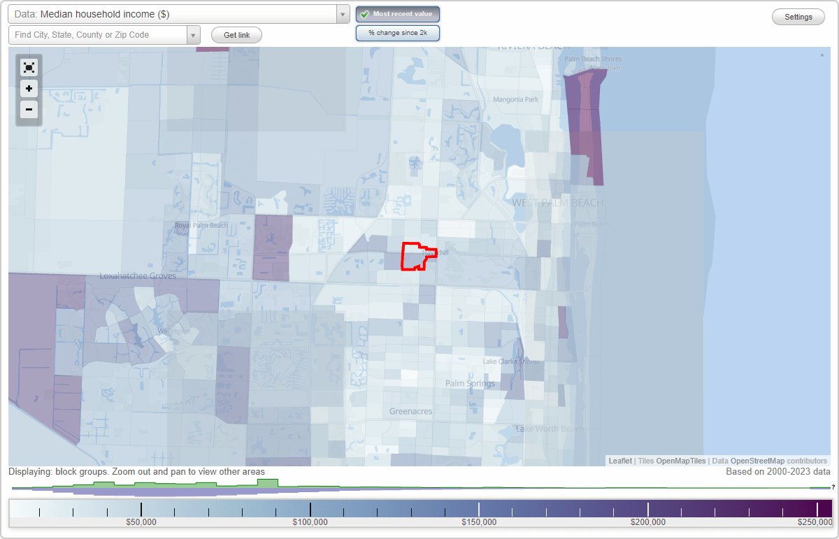 Haverhill, Florida (FL) map, earnings map, and wages data