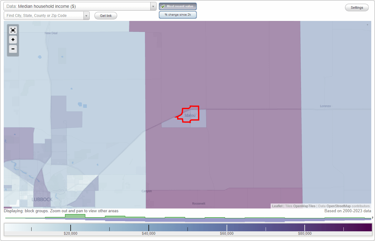 Idalou, Texas (TX) map, earnings map, and wages data