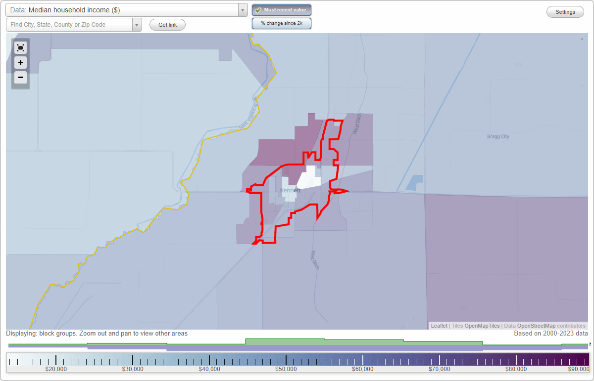 Missouri (MO) map, earnings map, and wages data
