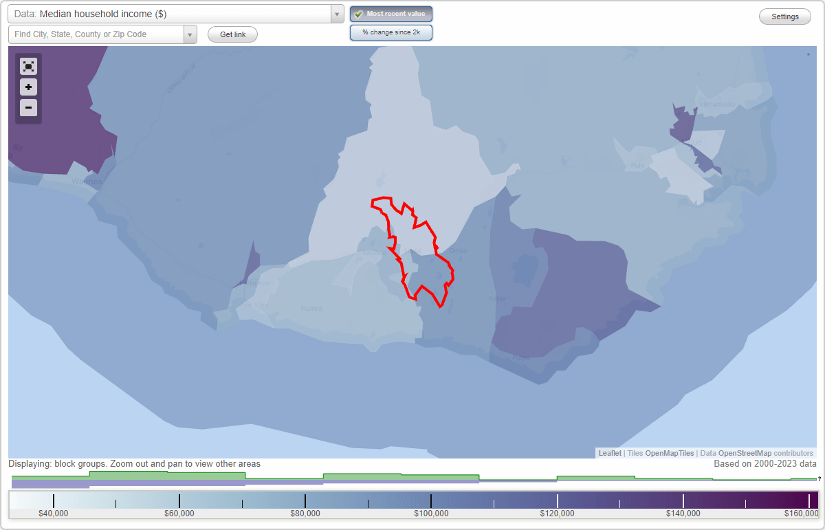 Lawai, Hawaii (HI) map, earnings map, and wages data