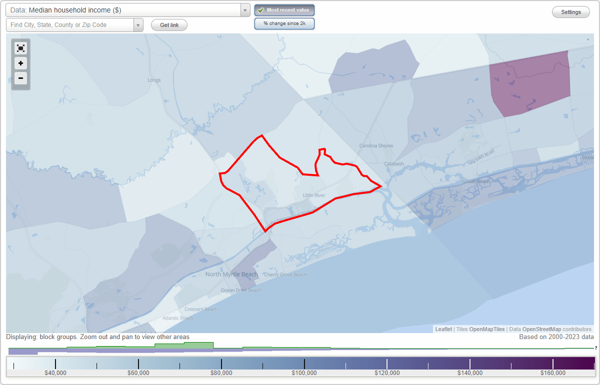 Little River, South Carolina (SC) map, earnings map, and wages data