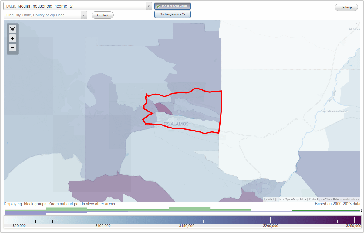 Los Alamos, New Mexico (NM) map, earnings map, and wages data