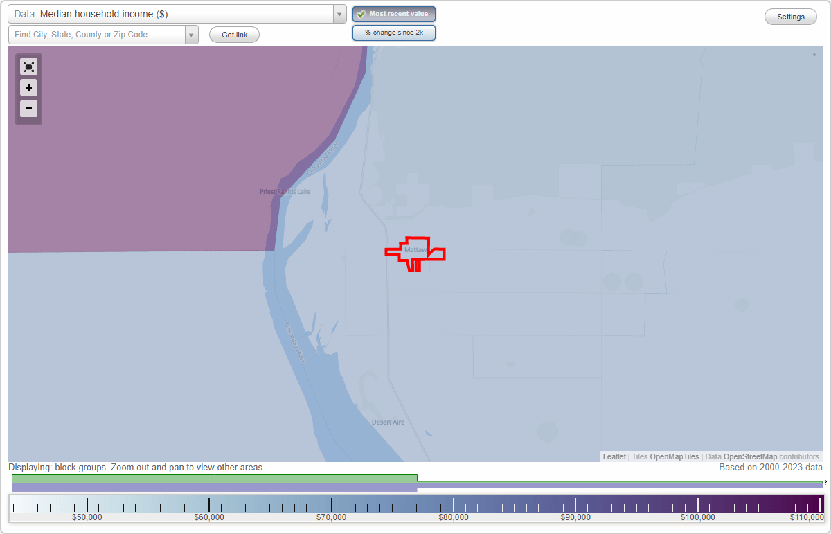 Mattawa, Washington (WA) map, earnings map, and wages data