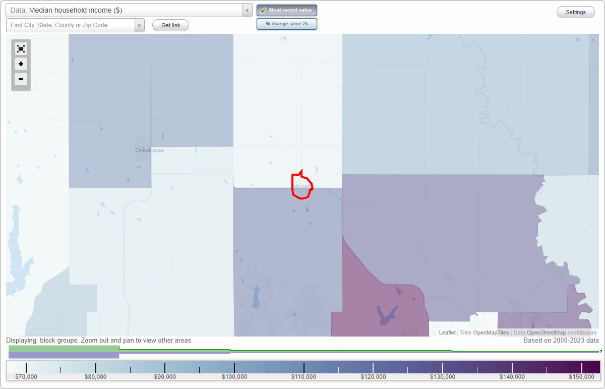 McLouth, Kansas (KS) map, earnings map, and wages data