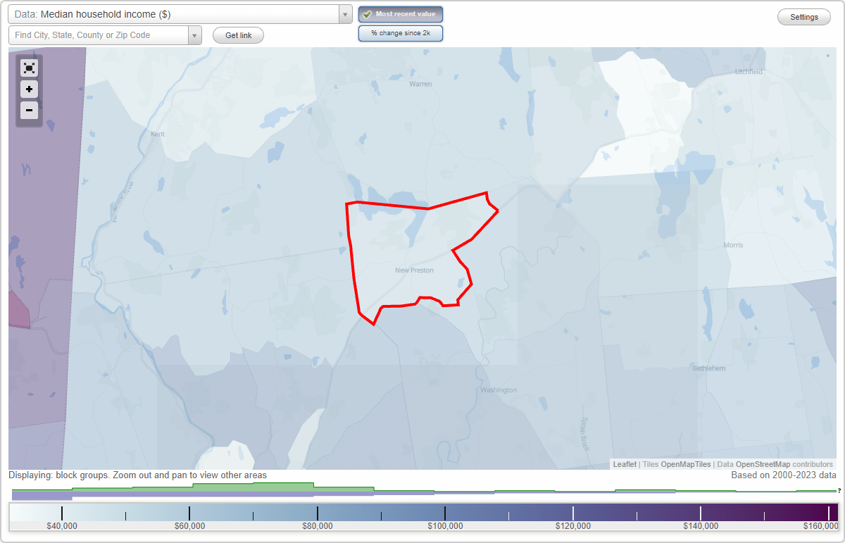 New Preston, Connecticut (CT) map, earnings map, and wages data