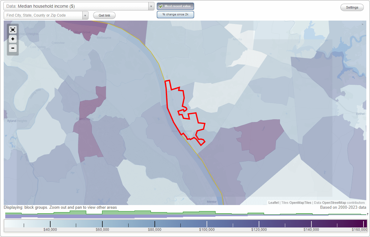 New Richmond, Ohio (OH) map, earnings map, and wages data
