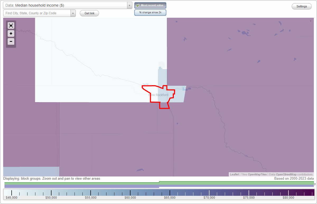New Rockford, North Dakota (ND) map, earnings map, and wages data